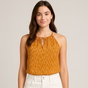 Nine West Asymmetrical Yellow Brown Sleeveless Tank